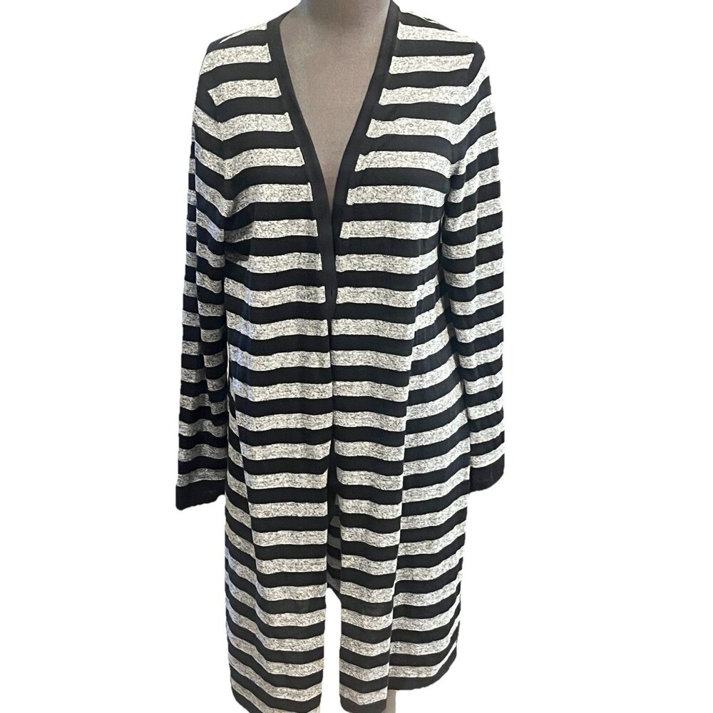 J. Jill Wearever Collection Women's Cardigan Button-Front M Striped Black/Gray